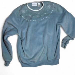 Alfred Dunner Blue Floral Embroidered Sweatshirt Size S Whimsy Granmacore
